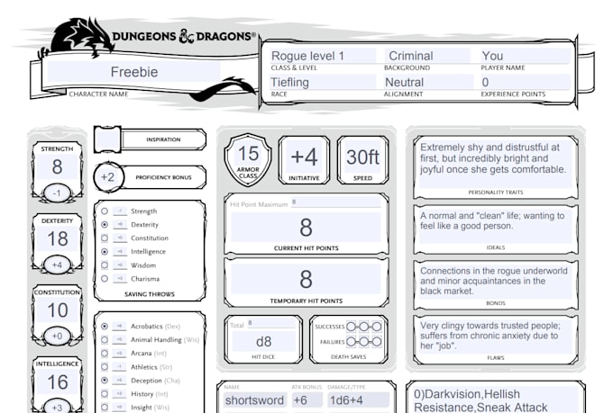 design and create a custom dnd character for you